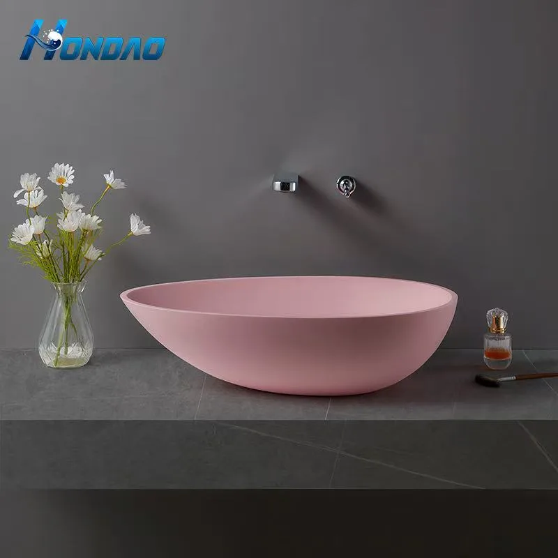 Custom pink solid surface countertop basin showcasing HONDAO's advanced OEM customization and color matching capabilities.