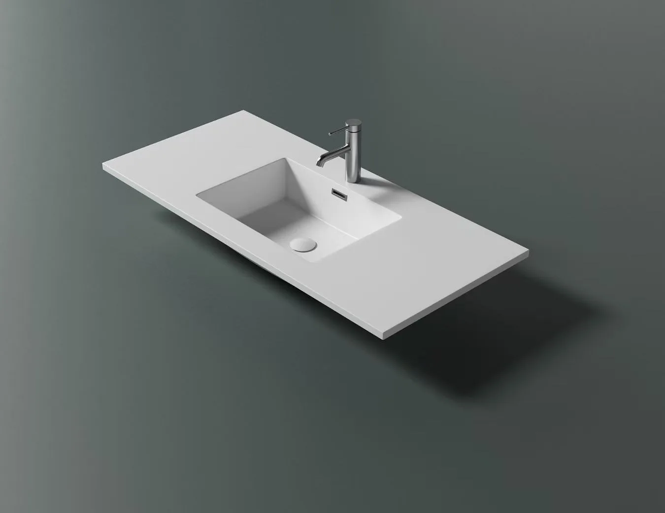 Integrated Solid Surface Rectangular Sink on custom floating bathroom vanity