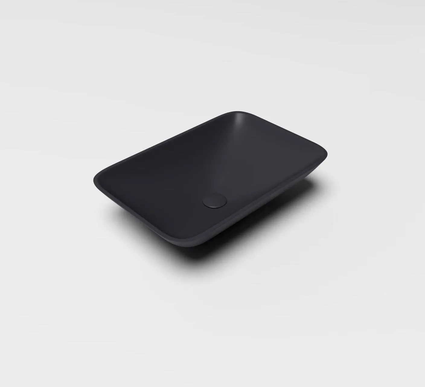 Modern freestanding Solid Surface Bathtub in a minimalist concrete bathroom setting with natural stone elements.