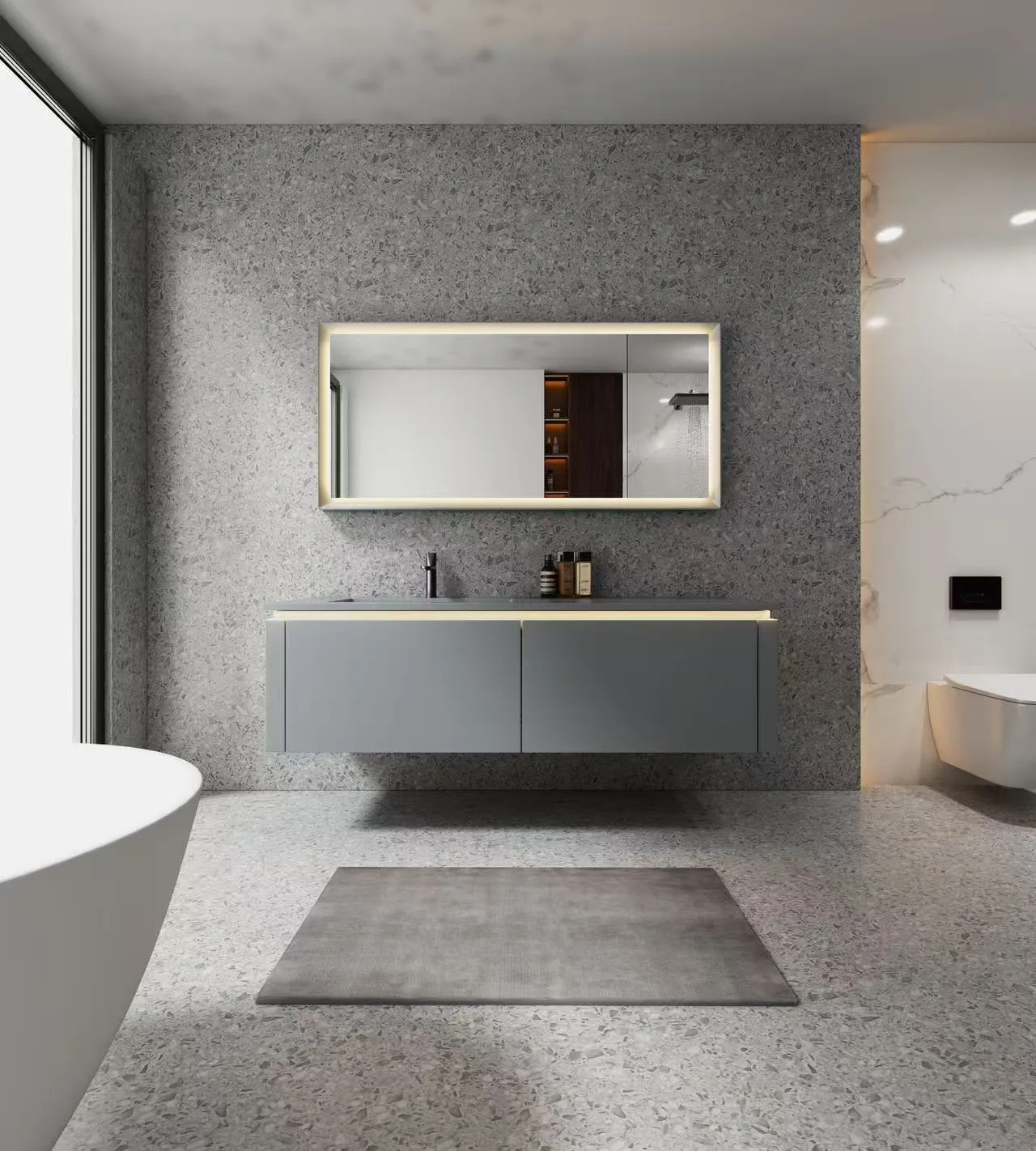 Industrial style Matte Grey Solid Surface Vanity Top for hotel bathroom