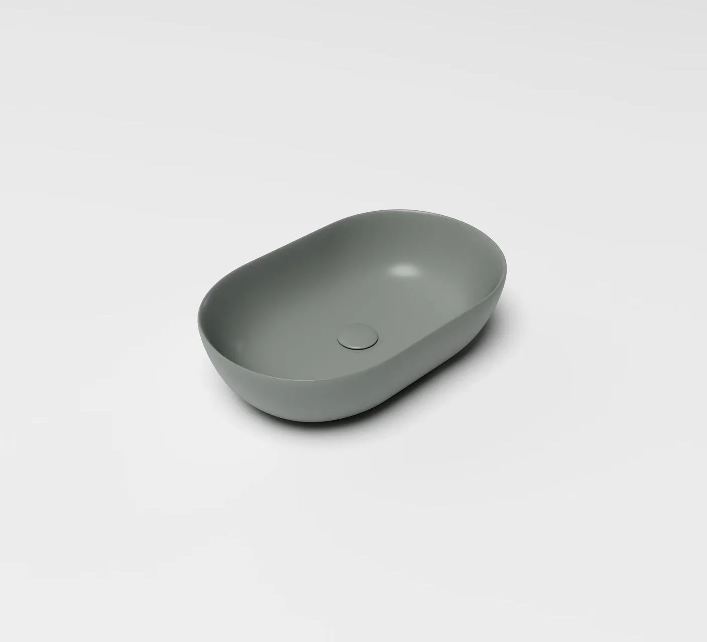 HD-TS111 matte white Solid Surface Oval Basin with a matching pop-up drain cover.