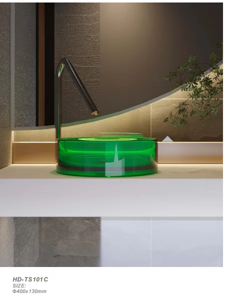 Technical dimensions and blueprint layout for the $\Phi400 \times 130\text{mm}$ HD-TS101C translucent round glass vessel sinks.