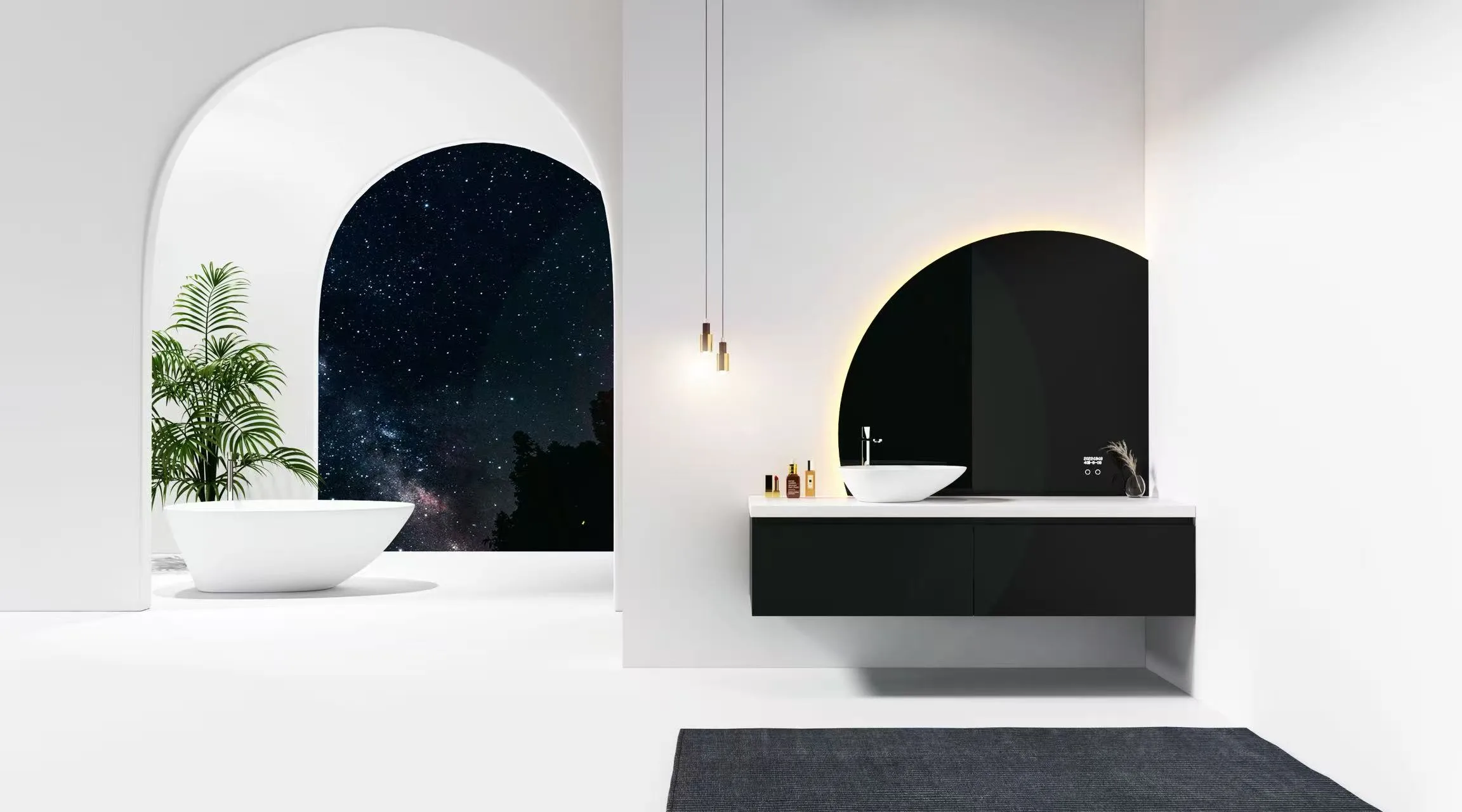 Technical blueprint showing the oval dimensions of colored glass vessel bathroom basins.