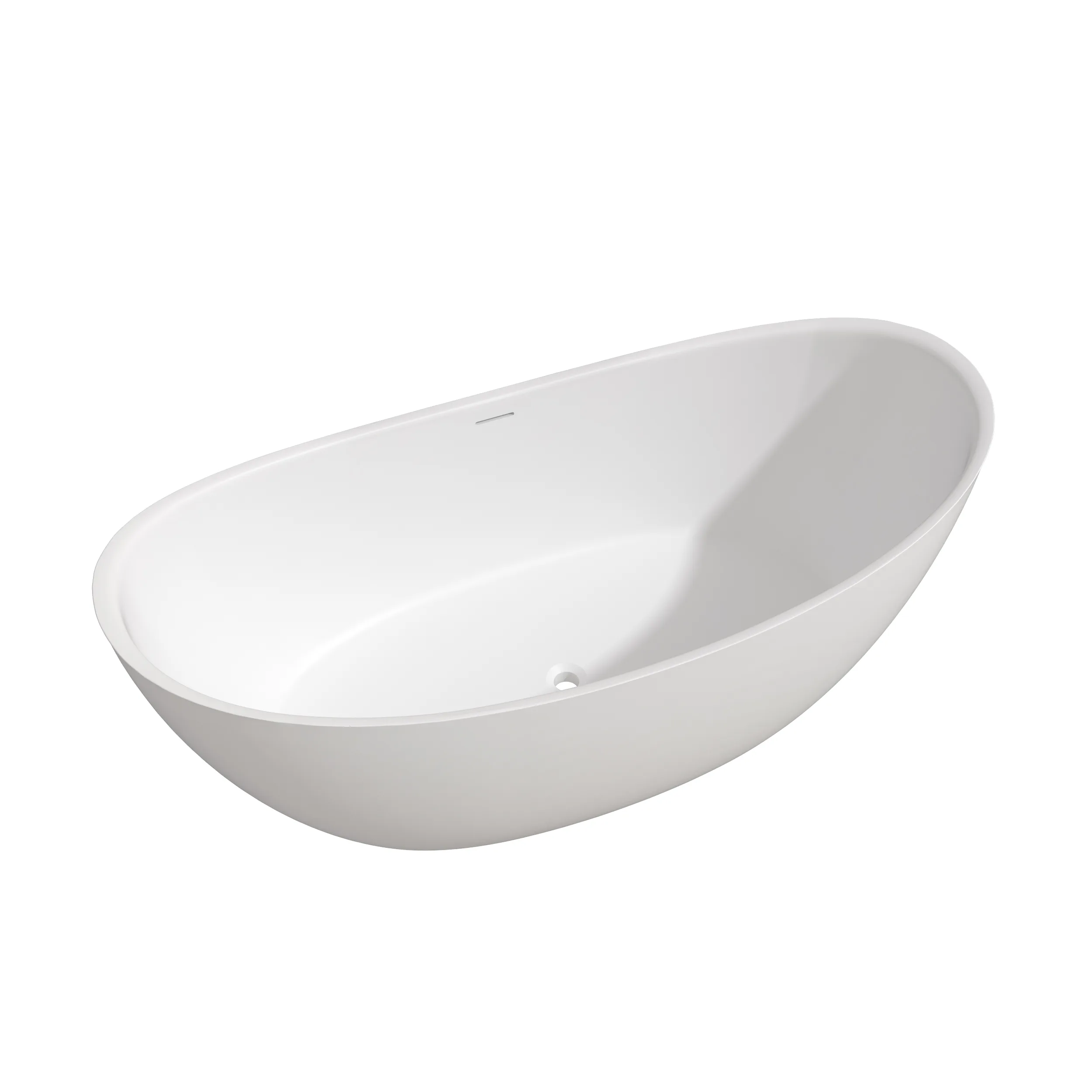 Studio product isolation view of the Matte White Curved Freestanding Solid Surface Bathtub highlighting the smooth organic oval shape and elevated curved rim profile.