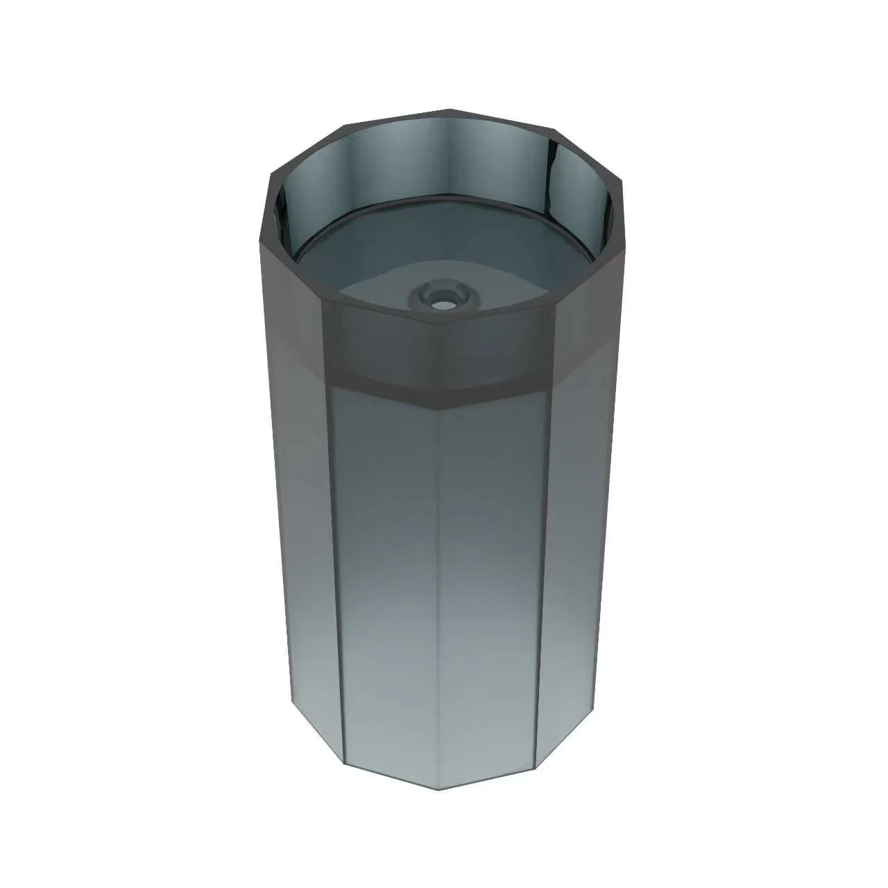 Isolated rendering of the Illuminated Octagonal Translucent Resin Freestanding Pedestal Sink highlighting its crisp faceted pillar structure and dark smoked resin clarity.