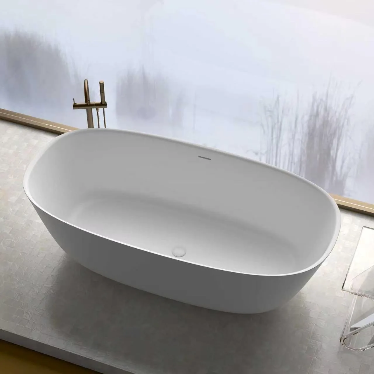 bespoke hotel bathtub as centerpiece in open concept luxury master bathroom